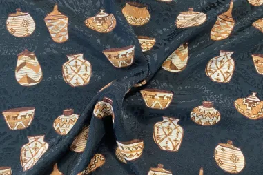 Niet rekbare stoffen - Viscose - satijn - kruiken - zwart - 921028-51