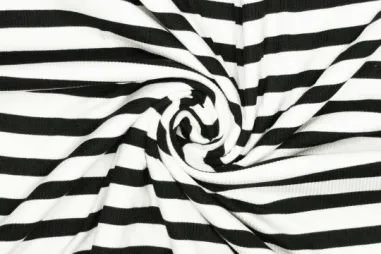 rond gebreide stoffen - Tricot stof - ribtricot - strepen - zwart - 425042-22