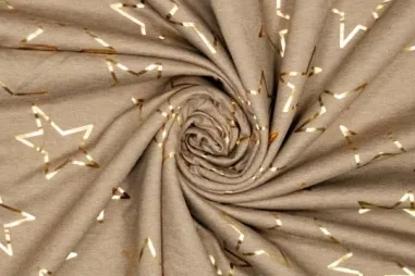 255gr/M² - Tricot stof - melange - foil sterren - camel - 450067-41