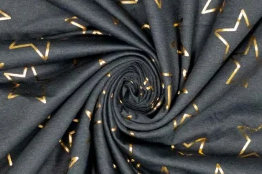 255gr/M² - Tricot stof - melange - foil sterren - zwart - 450067-42