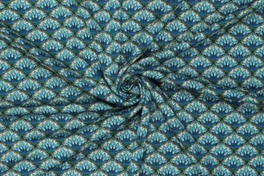 Gebreide stoffen - Tricot stof - punta di roma - sparkling retro - blauw - 22016-670