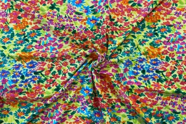 Multi kleur stoffen - Tricot stof - bloemen - geel multi - 922474-50