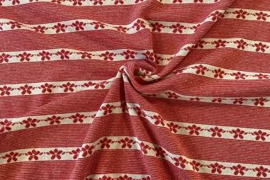 Polytex stoffen - Tricot stof - jacquard - strepen en bloemen - rood - 319021-21