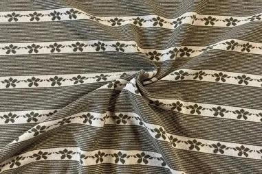 Duurzame stoffen - Tricot stof - jacquard - strepen en bloemen - taupegrijs - 319021-20