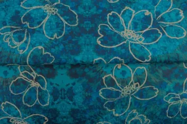 Najaar stoffen - Tricot stof - digitaal bloemen - blauw - 26005-15
