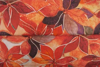 Najaar stoffen - Tricot stof - digitaal bloemen - oranje multi - 26015-13