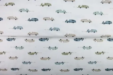 Witte stoffen - Tricot stof - digitaal auto - wit - 26320-02