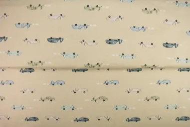 Auto print stoffen - Tricot stof - digitaal auto's - beige - 26320-22