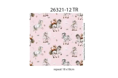 Cartoon stoffen - Tricot stof - digitaal paarden - lichtroze - 26321-12