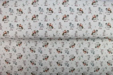 Paarden stoffen - Tricot stof - digitaal cartoon paarden - lichtgrijs - 26321-22