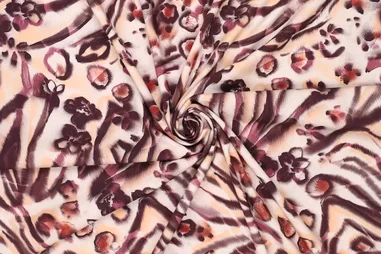 Oeko-Tex klasse 2 - Viscose stof - stretch - digitaal dierenprint - bruin - 22027-100