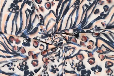 Viskose - Viscose stof - stretch - digitaal dierenprint - blauw - 22027-690