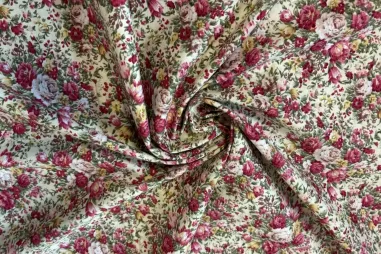 Overige merken stoffen - Katoen stof - bloemen - lichtgeel multi - 706036-1