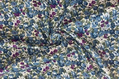 Ecru - Katoen stof - bloemen - ecru multi - 706040-2