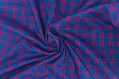 Velours stof - velvet crushed - rood - 0668-425 - Katoen stof - ruiten - kobalt - JT658