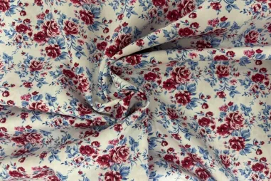 Polyester - Leinenoptik - weiß - 23229-050 - Katoen stof - bloemen - wit multi - JT657