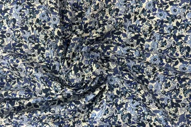 JT stoffen - Katoen stof - bloemen - gebroken wit blauw - JT653