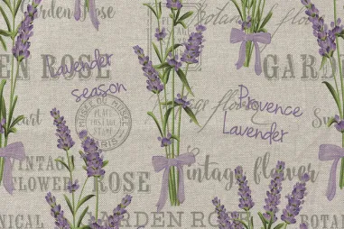 Kissen - Dekostoff - Leinenoptik - digitale Blumen lavendel - natur - 1929-043