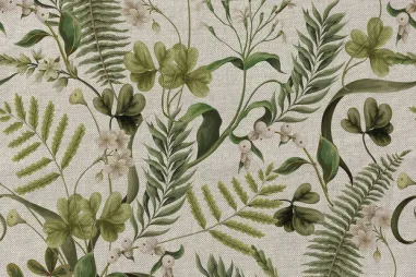 Deco stof - linnenlook - digitaal bloemen lavendel - naturel - 1929-043 - Deco stof - linnenlook - digitaal bladeren - olijfgroen - 1931-026