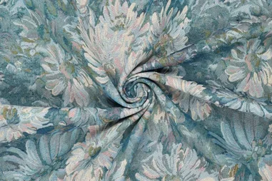 Polyester stof - Interieur- en gordijnstof - cyaan - 297322-T6 - Polyester stof - gobelin - bloemen - blauw multi - 22130-001