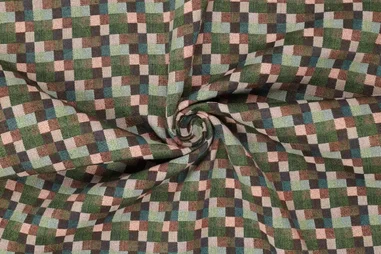 300gr/M² - Polyester stof - gobelin - kilim checks jacquard - groen multi - 22215-320
