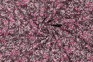 Badstof - dubbel gelust - lichtroze - 2900-011 - Ribcord stof - corduroy - digitaal bloemetjes - roze multi - 22241-400