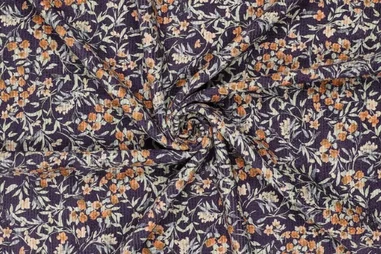 Nieuwe stoffen - Ribcord stof - corduroy - digitaal bloemetjes - donkerblauw multi - 22241-600