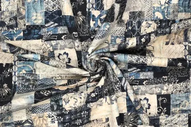 Tule stof - sequin flowers - blauw - 999756-850 - Stretch stof - katoen twill - patchwork - blauw multi - 22288-690