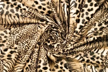 Nieuwe stoffen - Kunstleer stof - dierenprint leather imitation - bruin multi - 923032-80