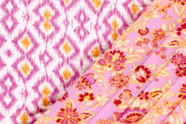 Nieuwe stoffen - Doorgestikte stof - mousseline gewatteerd - 2-zijdig - abstract & bloemen - roze multi - 23278-011
