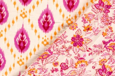 Nieuwe stoffen - Doorgestikte stof - mousseline gewatteerd - 2-zijdig - abstract & bloemen - lichtroze multi - 23279-011
