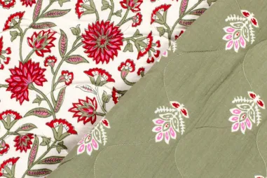 Nieuwe stoffen - Doorgestikte stof - mousseline gewatteerd - 2-zijdig - bloemen - kaki - 23281-027