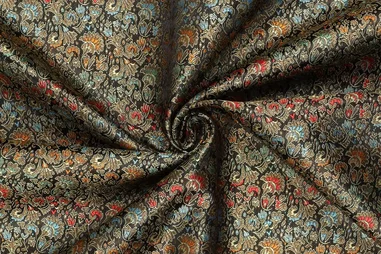Nieuwe stoffen - Polyamide stof - brocade - bloemen - zwart multi - 90073-999