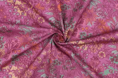 Nieuwe stoffen - Katoen stof - poplin - bloemen - roze - 5180-005