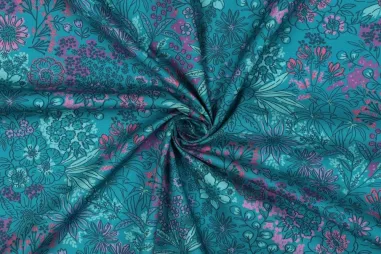 katoenen stoffen bloemen - Katoen stof - poplin - bloemen - petrol - 5180-006