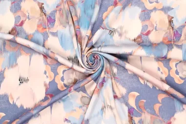 Nieuwe stoffen - Viscose stof - stretch - satijn - digitaal bloemen - blauw multi - 22293-635