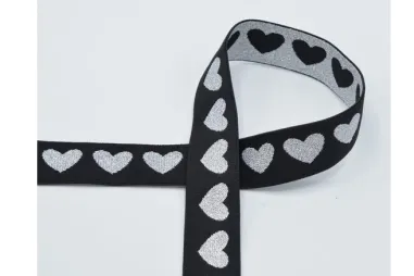 Elastiek - Elastiek hartjes 25 mm - zwart zilver - XET39-561-025
