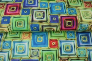 Stenzo stoffen uitverkoop - Katoen stof - stretch satijn - digitaal fantasie - groen multi - 25706-10CS