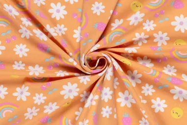 Katoen stof - kleine sterretjes - oranje - 1266-036 - Tricot stof - bloemen, fruit en zon - oranje - 21809-036