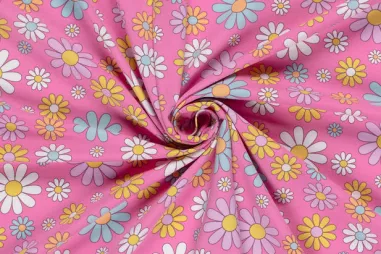 Nieuwe stoffen - Tricot stof - bloemen - roze - 21810-012
