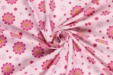 Roze tricot stoffen - Tricot stof - bloemen - lichtroze - 21816-011