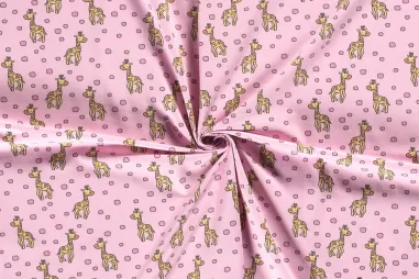 Nieuwe stoffen - Tricot stof - giraffen - roze - 17662-012