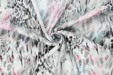 Tricot stof - grijs - gemeleerd glow in the dark space - 5466-001 - Viscose stof - rayon - digitaal dierenprint - grijs - 21529-960