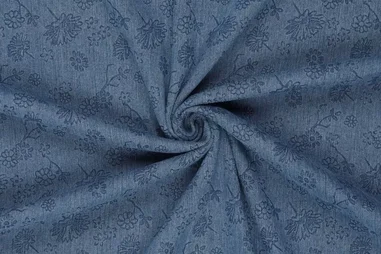 Tuinbroek - Spijkerstof - embossed jeans 9.5 OZ - stretch - bloemen - blauw - 21741-693
