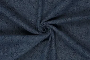 Bloemetjes stoffen - Spijkerstof - embossed jeans 9.5 OZ - stretch - bloemen - donkerblauw - 21741-697