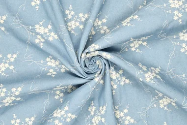 Denim stoffen - Denim stof - jeans embroidery 3.8 OZ - bloemen - lichtblauw - 21911-051