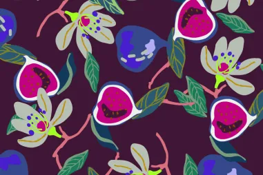 330gr/M² - Fleece stof - happy fleece - bloemen en vijgen - donkerfuchsia - 2/36031-170