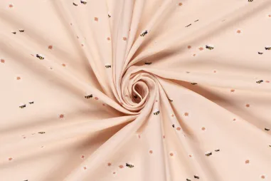 Bijen stoffen - Tricot stof - bloemetjes en bijtjes - lichtroze - 21822-011