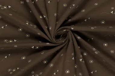 Bloemetjes stoffen - Tricot stof - bloemetjes en bijtjes - bruin - 21822-058