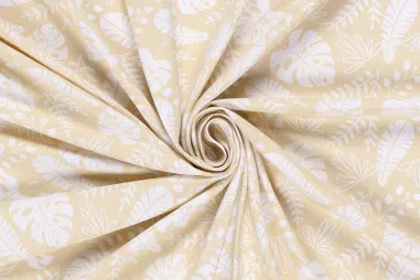 Jersey - Tricot stof - bladeren - beige - 21835-052